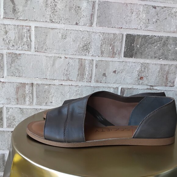 Sole Society Women’s Leather Sandals Size 7.5 Brown Open Toe Flats Comfort - Picture 1 of 6